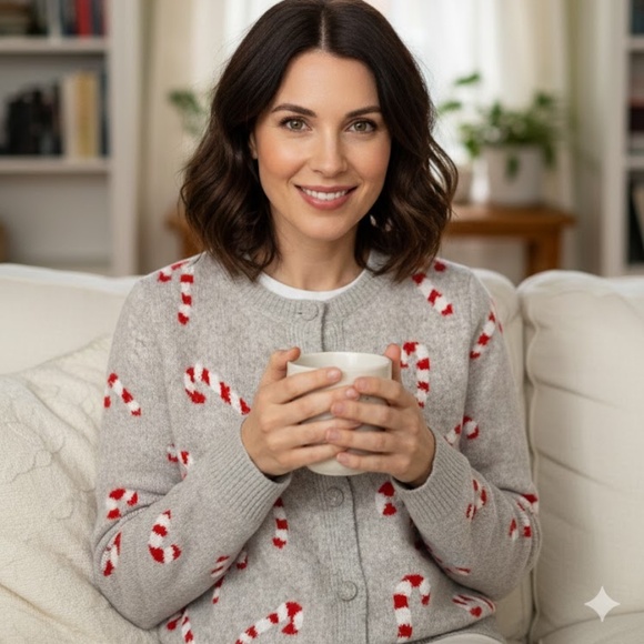 NWT Cupcakes and Cashmere Holiday Candy Cane Cardigan Sweater US Size MEDUM - Picture 2 of 5